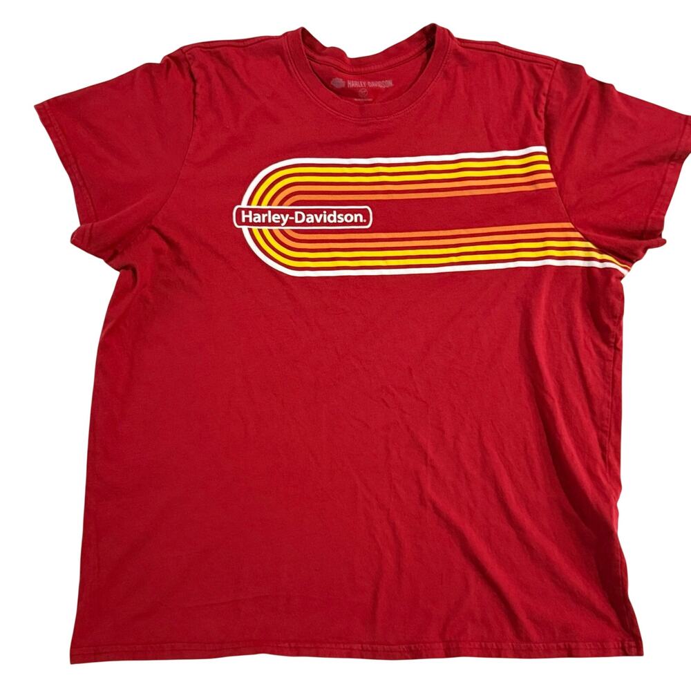 Harley-Davidson Red Graphic Stripe T-Shirt Retro Logo Tee Mens 2XL SLIM